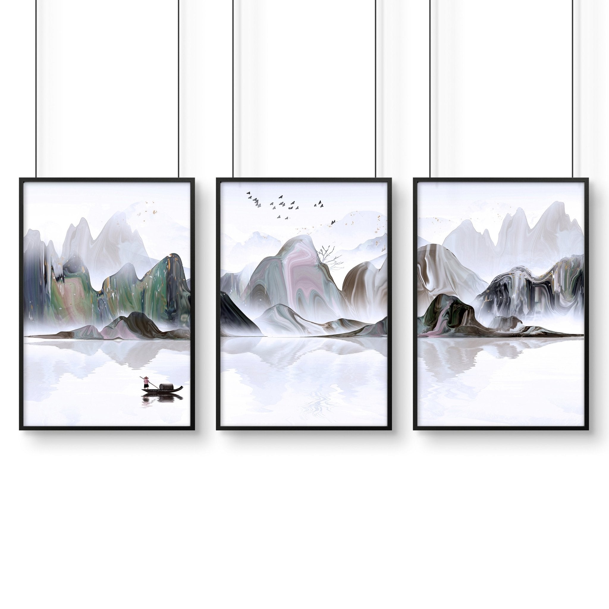 Calming artwork for living room | set of 3 wall art prints