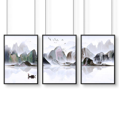 Calming artwork for living room | set of 3 wall art prints