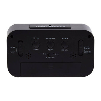 Camran black lcd digital clock made of black plastic with buttons for setting time and date is a sleek digital clock