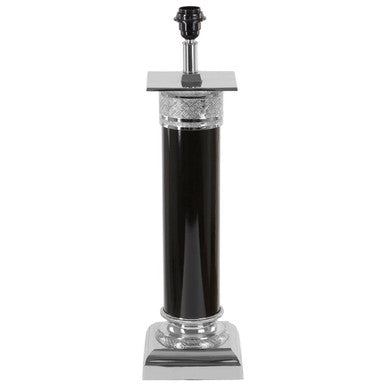 Camron black and silver table lamp with a silver ornate band silver table lamp with polished chrome base and top