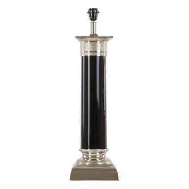 Camron black and silver table lamp with black lacquered column and silver table metal base and top accents