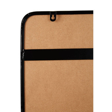 Black-framed corkboard with a horizontal black strip across center shown as back of candi matt black square wall mirror