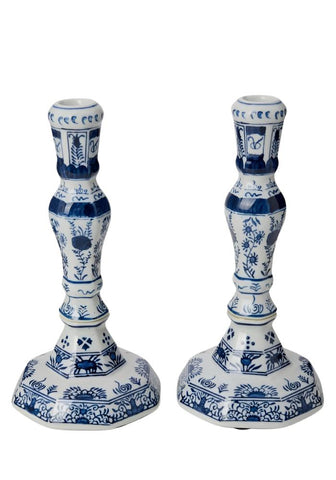 Rijksmuseum Delft Blue and White Candle Holders (Pair)