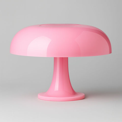 A sleek glossy pink mushroom-shaped ambient table lamp with smooth curved design perfect for cozy lighting