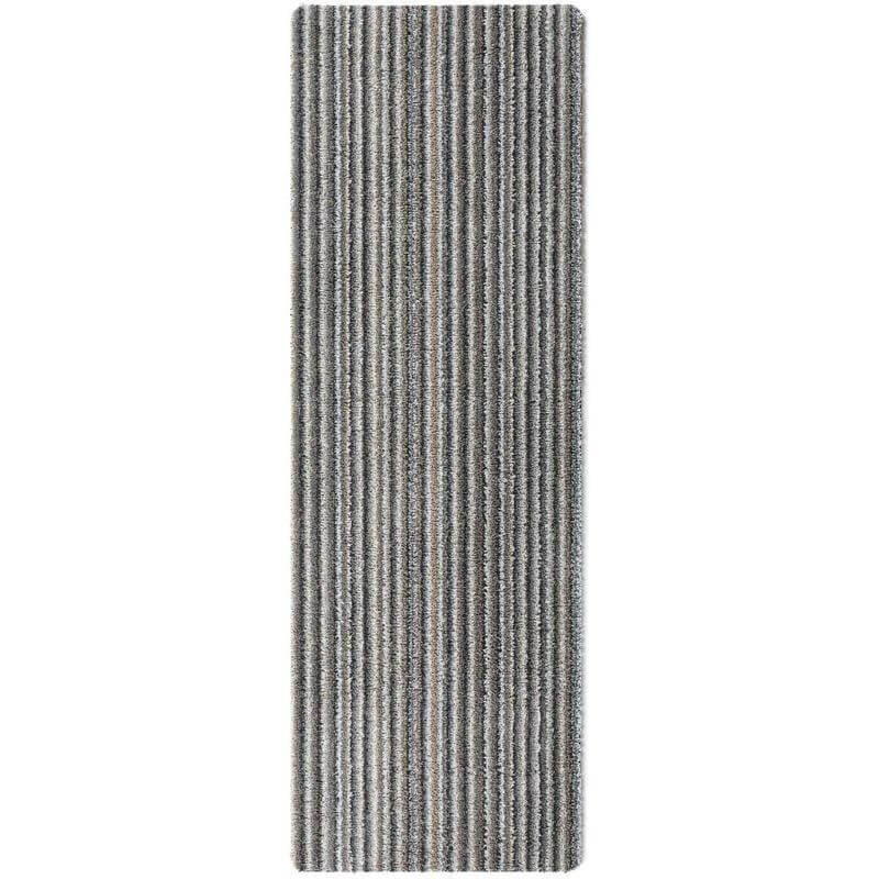 A plush gray striped design candy washable mat with a textured ribbed pattern perfect as a washable mat runner