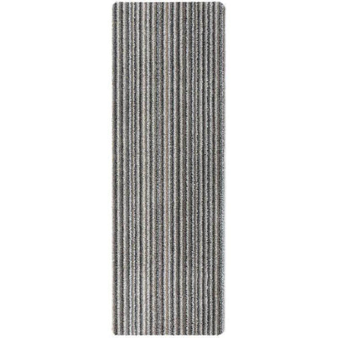 A plush gray striped design candy washable mat with a textured ribbed pattern perfect as a washable mat runner