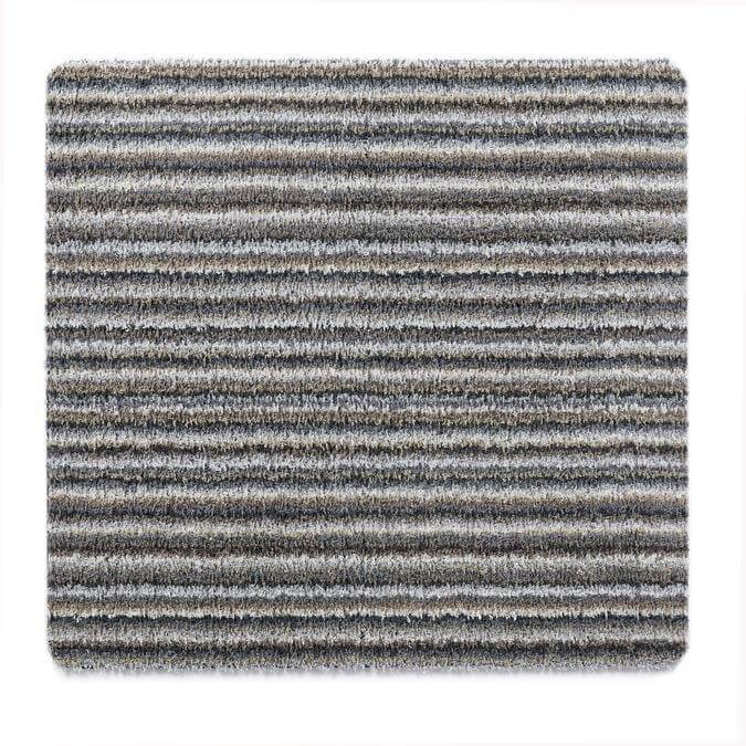 A square candy washable mat with a striped design in textured shades of gray and black