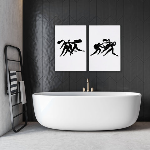 Canvas Art For Bathrooms | Set of 2 Boho Women Wall art Prints