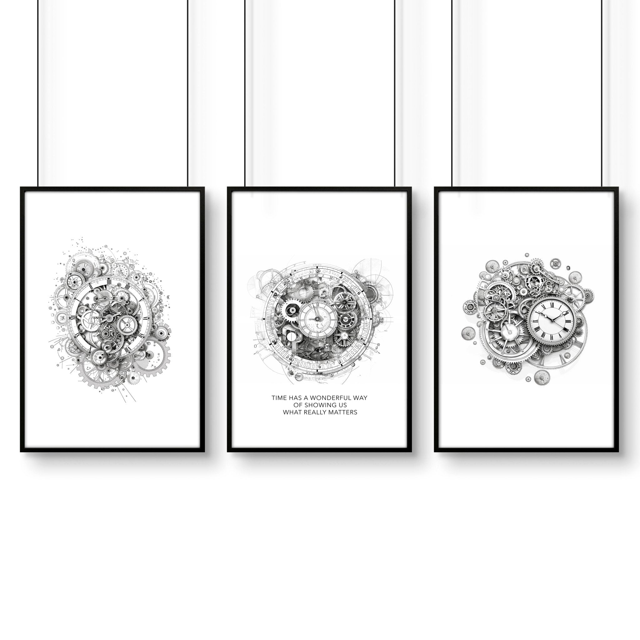 Canvas Painting Wall Decor | Set of 3 Abstract Clocks Wall art Prints