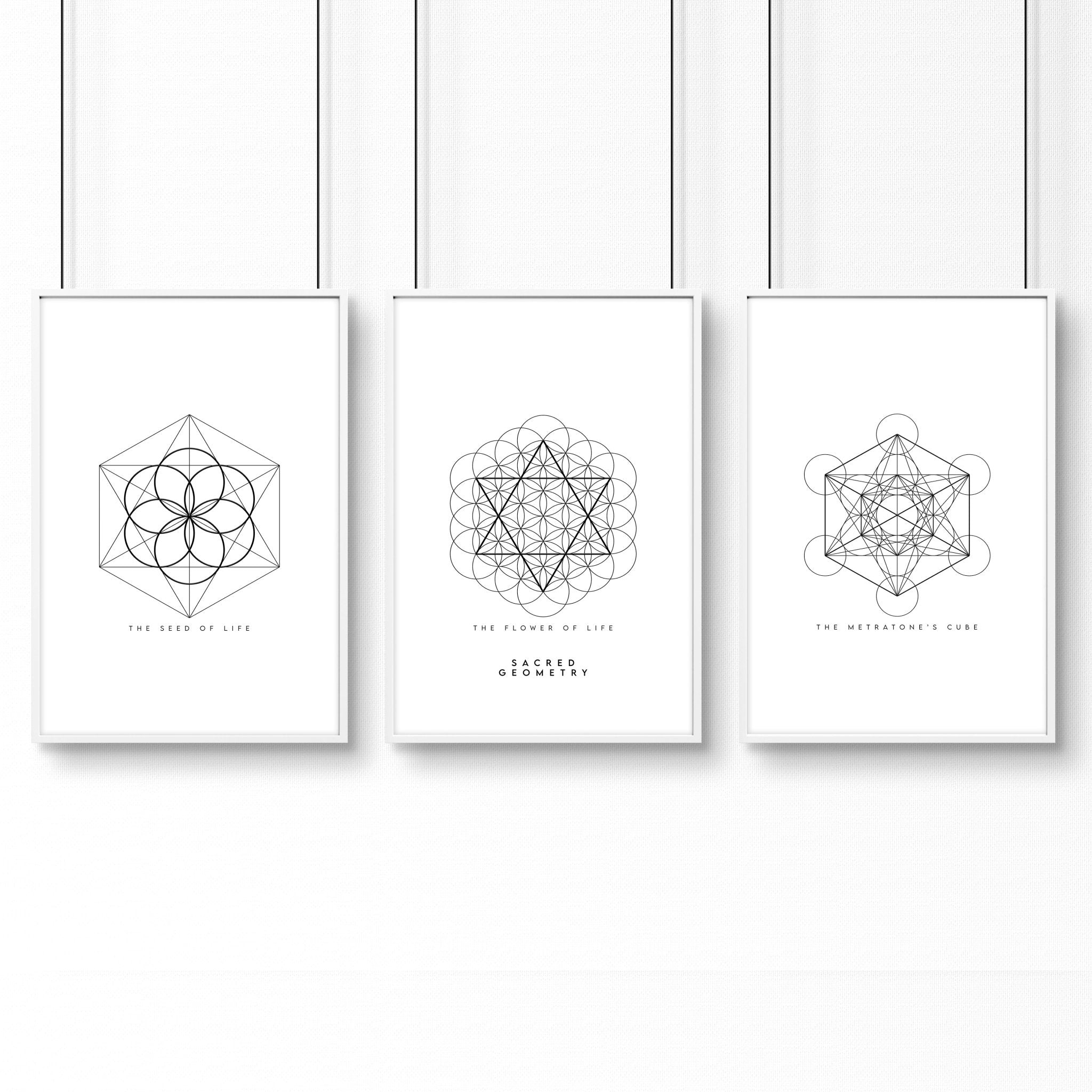 Canvas Pictures For Living Room | Set of 3 Sacred Geometry Wall art Prints