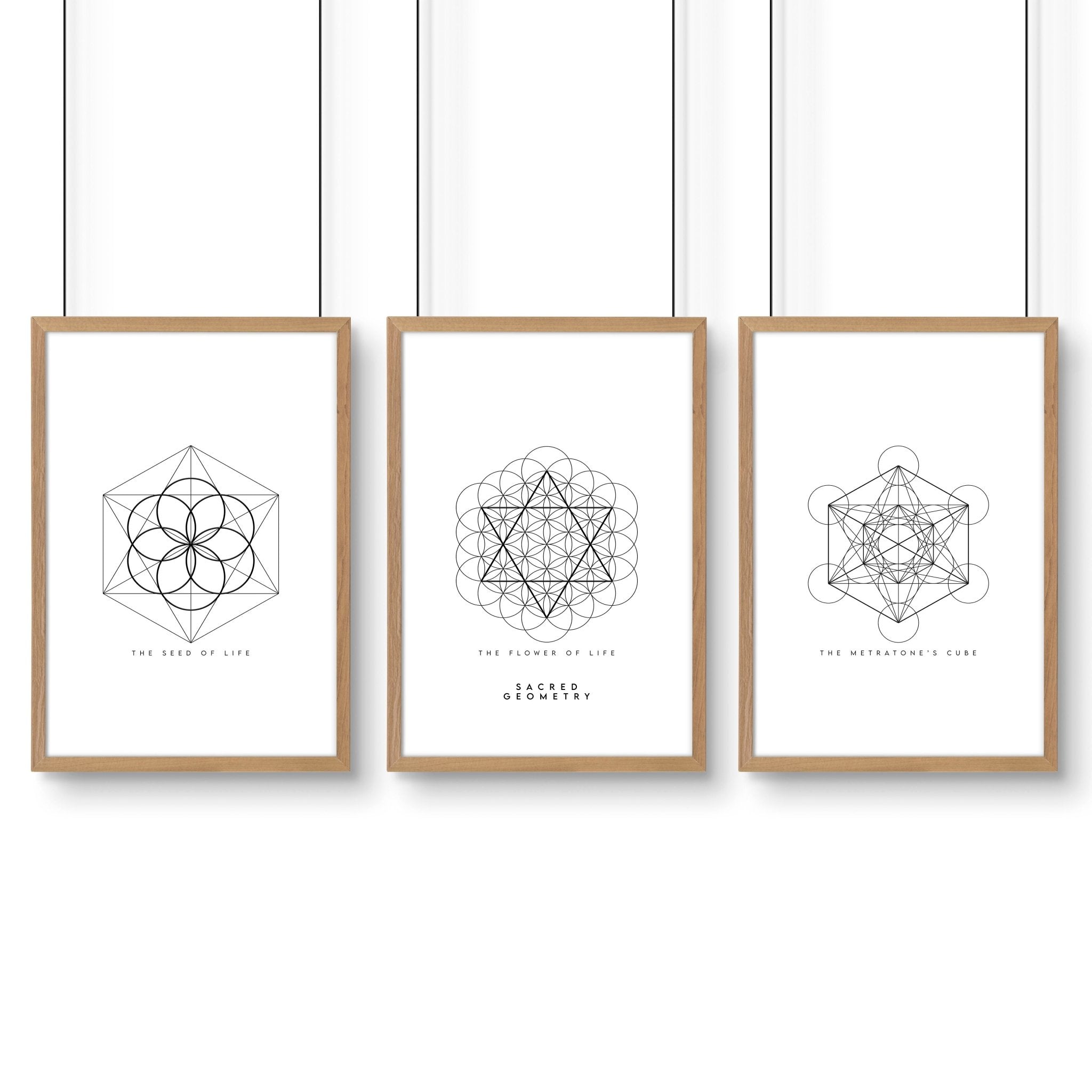 Canvas Pictures For Living Room | Set of 3 Sacred Geometry Wall art Prints