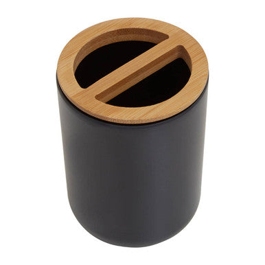 Black toothbrush holder canyon black toothbrush with bamboo lid and two slots for easy storage