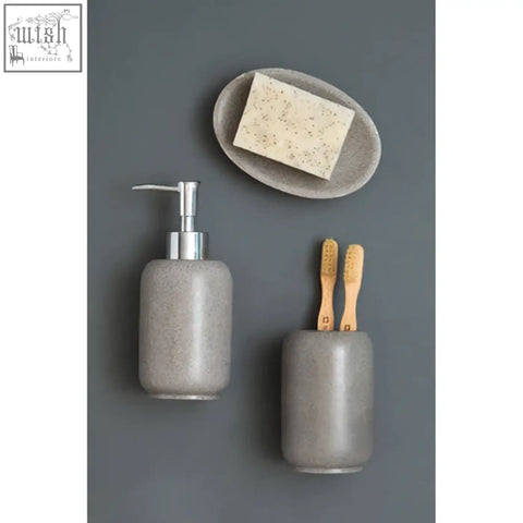 Gray speckled ceramic canyon grey stone effect lotion dispenser with sleek silver pump and stone effect finish
