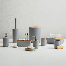 Canyon grey toilet brush holder in grey ceramic with bamboo accents and minimalist design for grey toilet cleaning