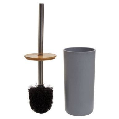 Canyon grey toilet brush holder with grey cylindrical brush and bamboo base perfect for grey toilet cleaning