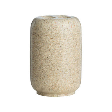 Beige speckled ceramic canyon natural stone effect toothbrush holder with four circular openings for toothbrushes