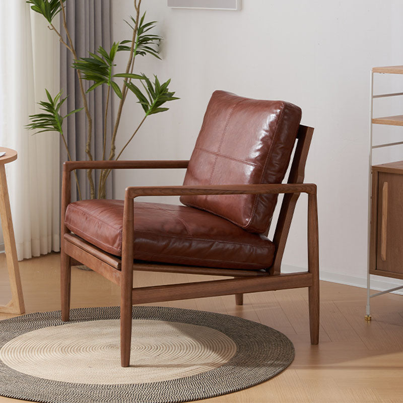 Brown leather armchair with wooden frame cara bw002 armchair perfect for cozy living spaces