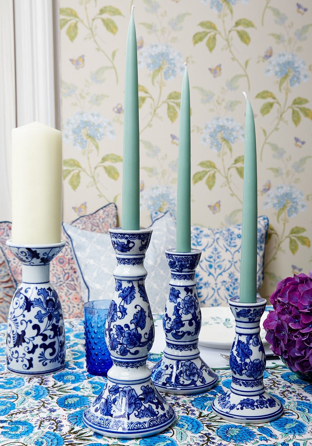 Cara delft porcelain candlestick blue and white porcelain candle holders with intricate floral patterns