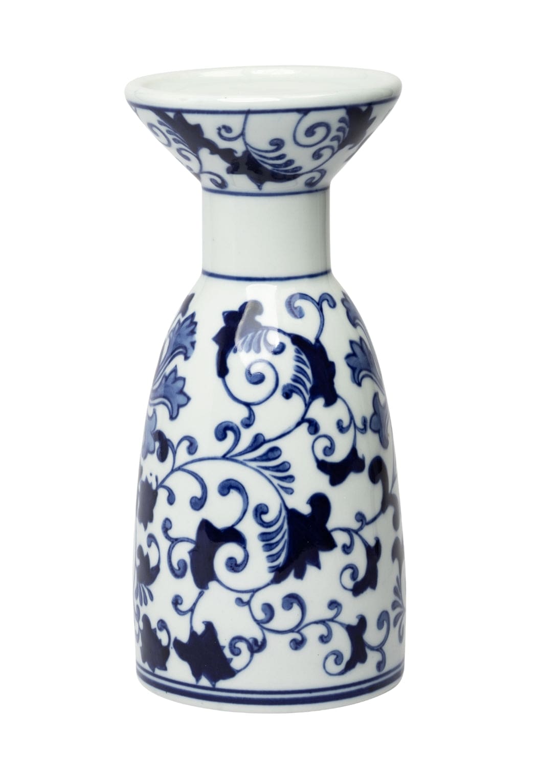 Classic blue and white cara delft porcelain candlestick with intricate floral patterns made from porcelain
