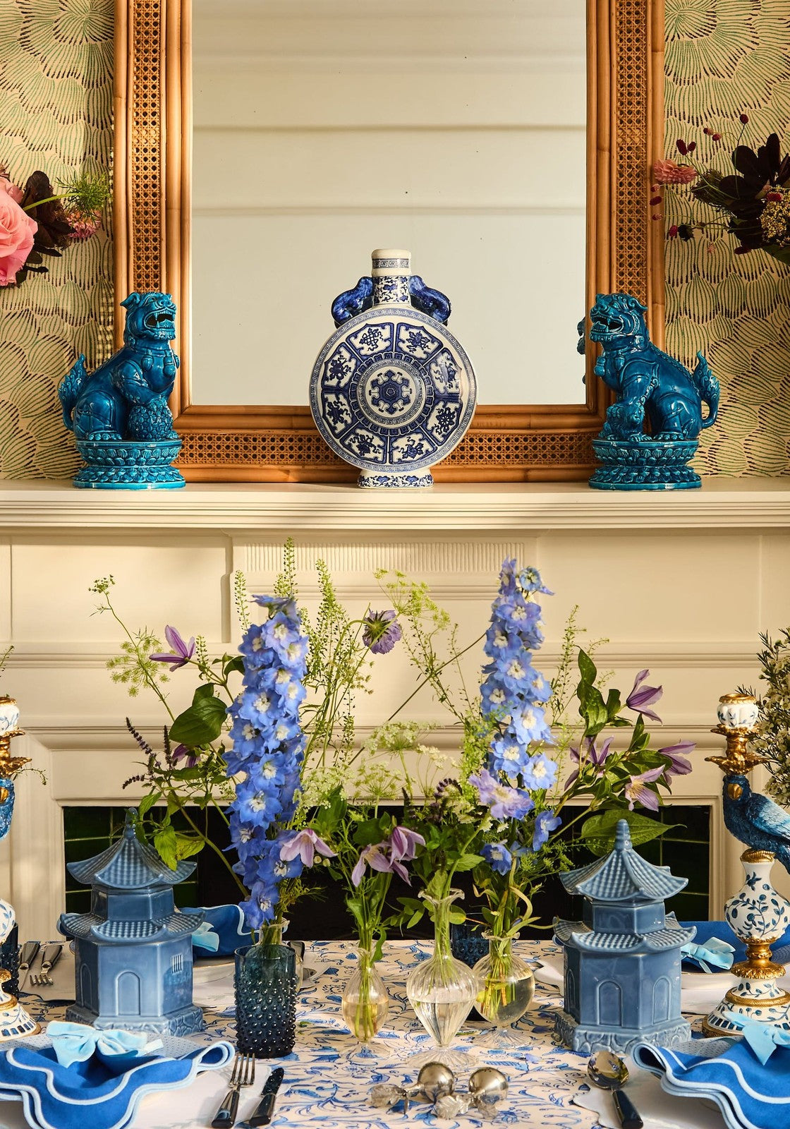 Cara imperial medallion vase is a blue and white porcelain vase with intricate geometric patterns and ornate handles