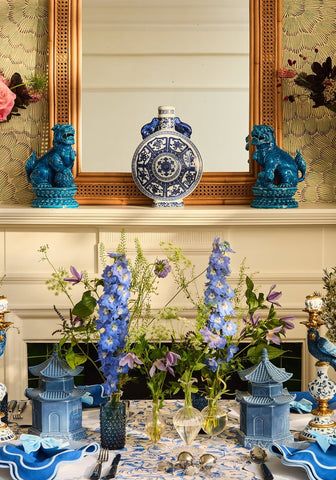 Cara imperial medallion vase is a blue and white porcelain vase with intricate geometric patterns and ornate handles