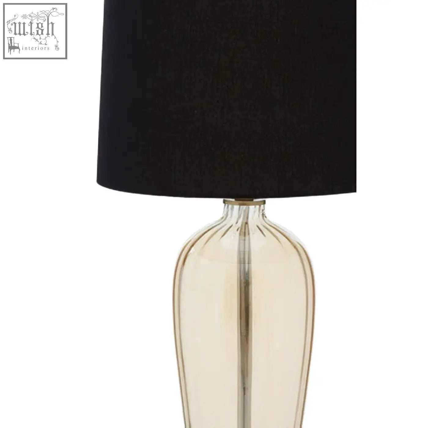 Sleek carina amber glass table lamp with translucent amber glass base and black fabric shade for stylish lighting