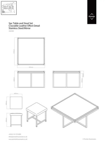 Stainless steel table and stool set with crocodile leather effect detail and mirror top for stylish coffee breaks