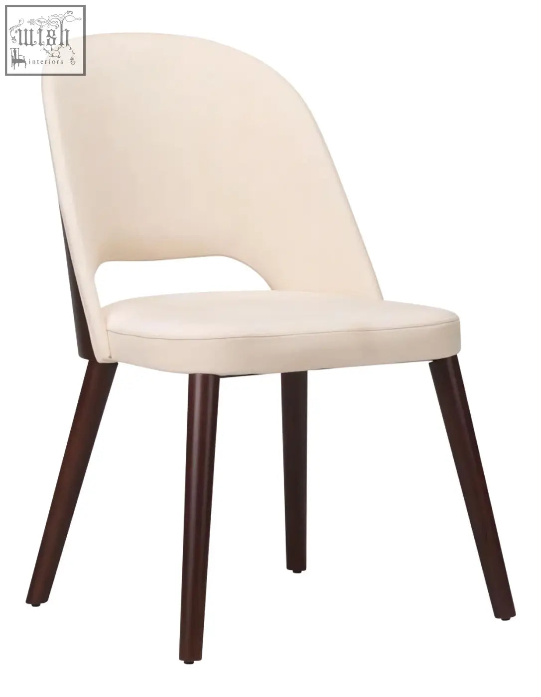 Cream-colored carley dining chair with solid beech wood legs and sleek modern design upholstered for comfort
