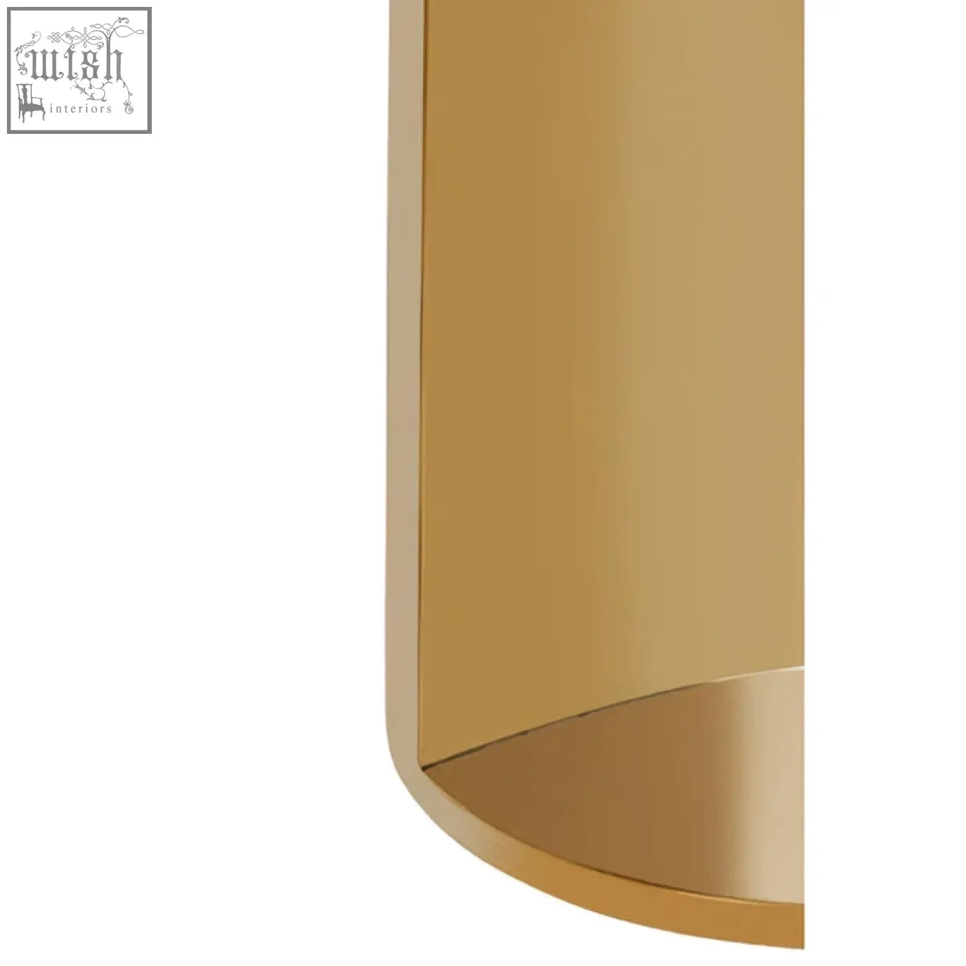 Gold-colored cylindrical wall sconce with smooth polished metallic finish near carlox gold and marble effect round side table
