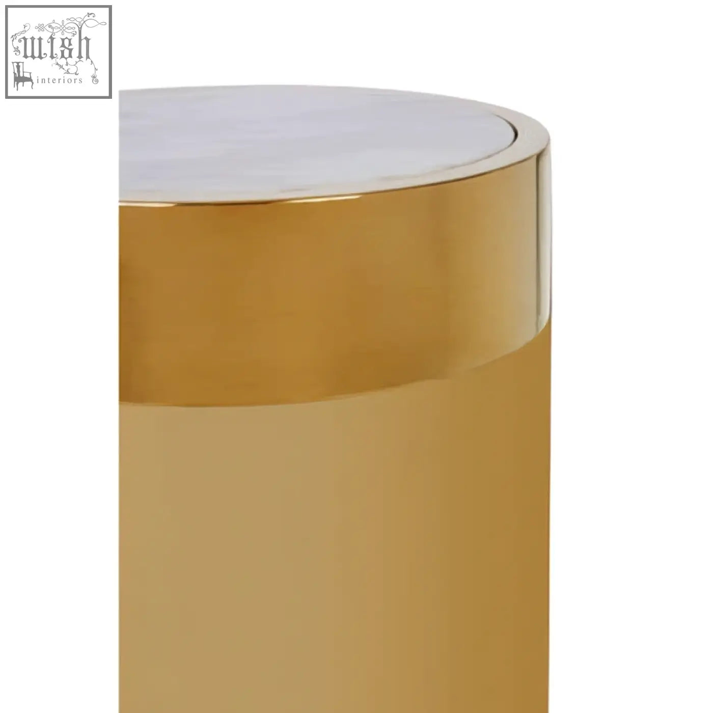 Carlox gold and marble effect round side table with gold finish and silver marble effect round top and sleek reflective surface