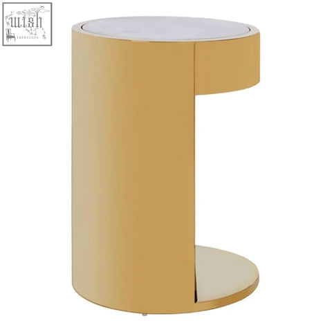 Carlox gold and marble effect round side table with a gold finish and white marble effect round top
