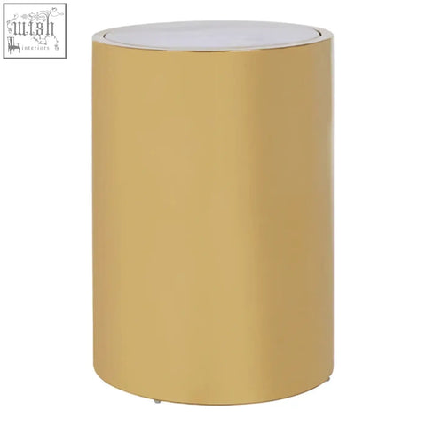Carlox gold and marble effect round side table with gold finish and smooth white marble effect top