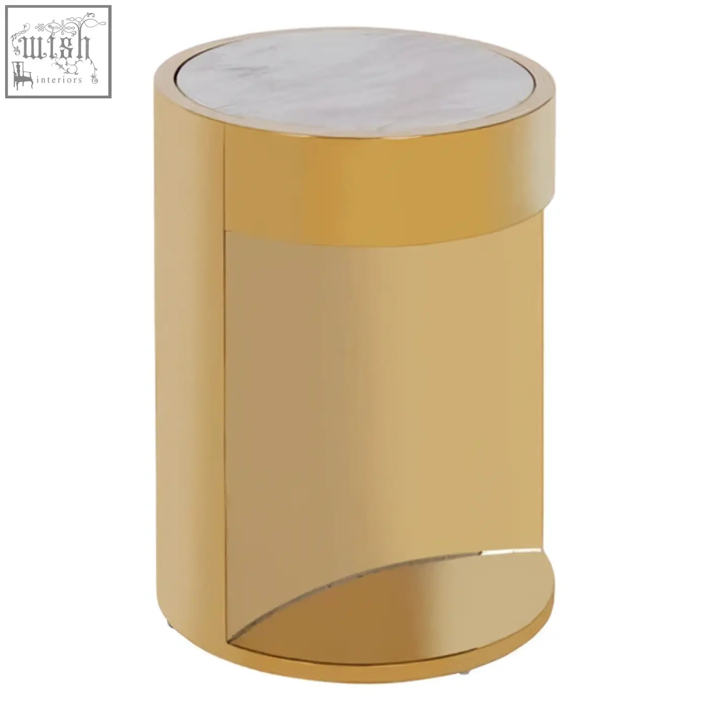 Carlox gold and marble effect round side table with a gold finish and white marble effect round top