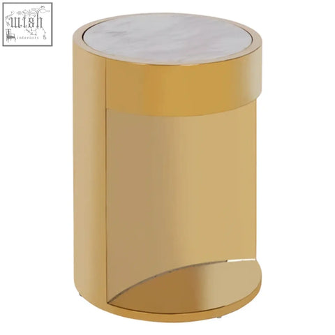 Carlox gold and marble effect round side table with a gold finish and white marble effect round top