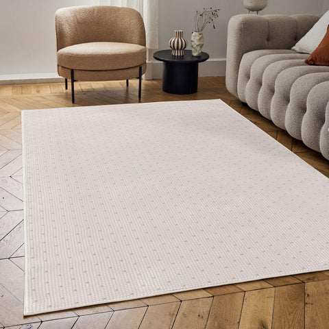 Cream beige dots rug with subtle textured pattern perfect for cozy living spaces or bedrooms