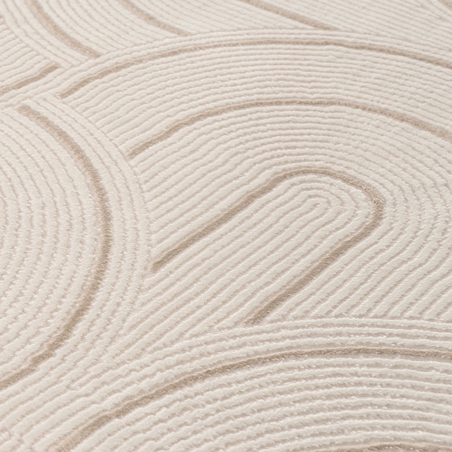 Cream beige geometric rug with subtle raised wave patterns in soft textured fabric for cozy home decor