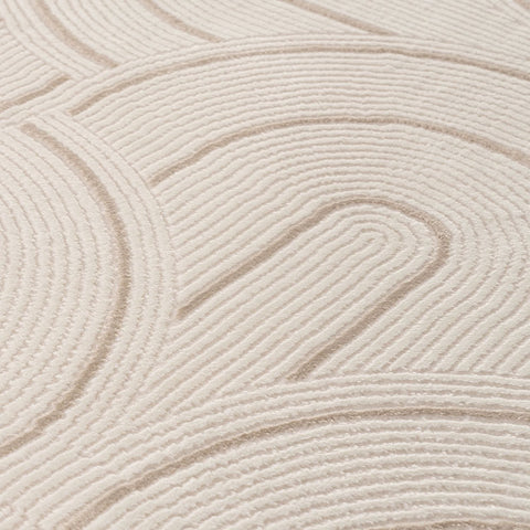 Cream beige geometric rug with subtle raised wave patterns in soft textured fabric for cozy home decor