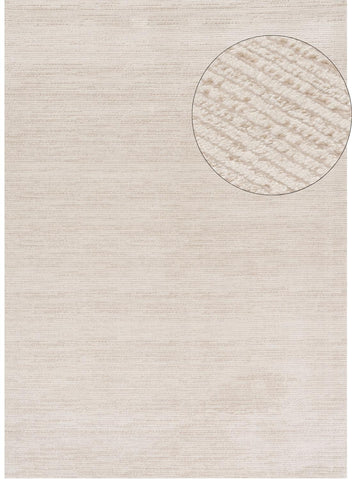 Beige cream-beige striped rug with subtle horizontal ribbing and plush woven fiber detail, perfect for cozy spaces