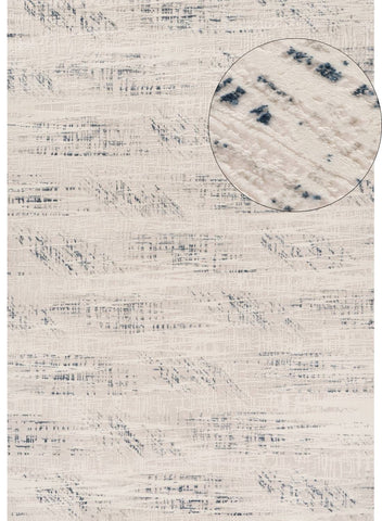 Beige and navy blue textured abstract rug with a woven distressed pattern perfect for cozy living spaces