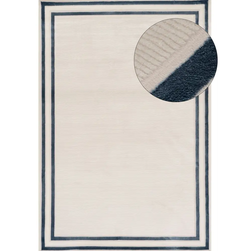 Carmel Cream-Blue Bordered Rug | 6060 - 80X150 cm - Rugs