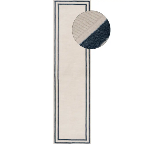 Carmel Cream-Blue Bordered Rug | 6060 - 80X300 cm - Rugs