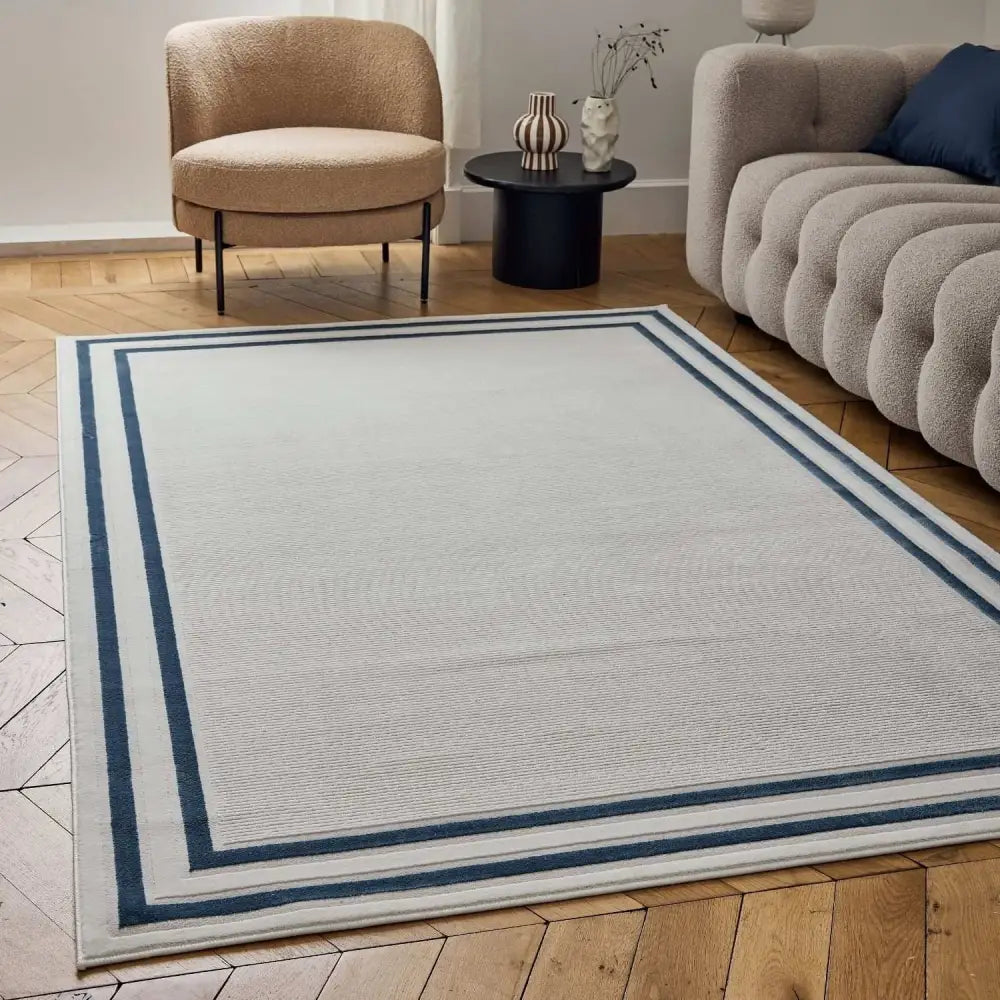 Carmel Cream-Blue Bordered Rug | 6060 - Rugs
