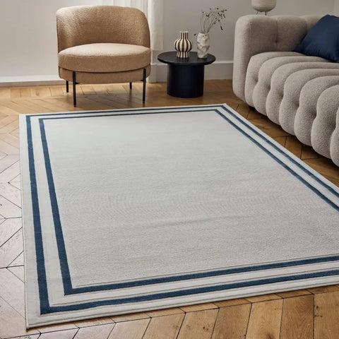 Carmel Cream-Blue Bordered Rug | 6060 - Rugs