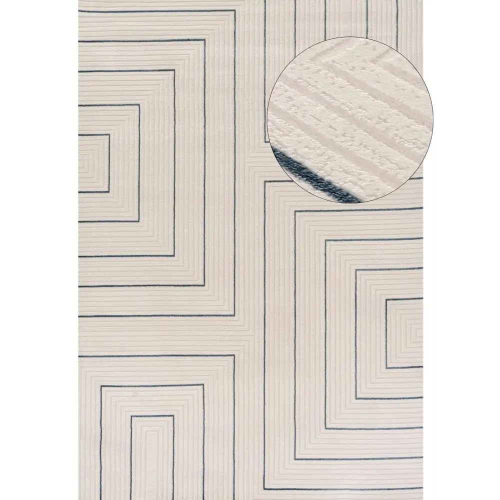 Carmel Cream-Blue Geometric Rug | 6040 - 80X150 cm - Rugs