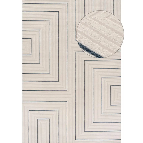 Carmel Cream-Blue Geometric Rug | 6040 - 80X150 cm - Rugs