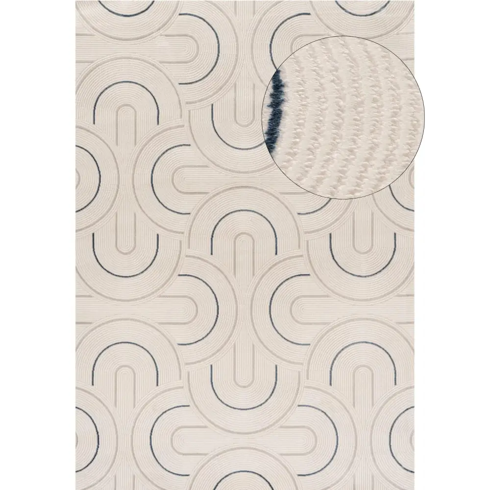 Carmel Cream-Blue Geometric Rug | 6070 - 80X150 cm - Rugs