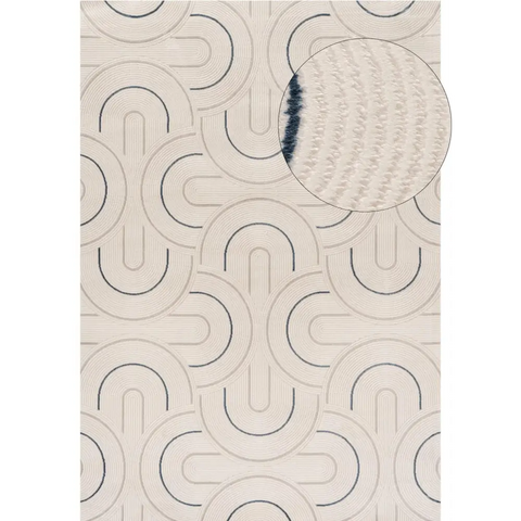 Carmel Cream-Blue Geometric Rug | 6070 - 80X150 cm - Rugs