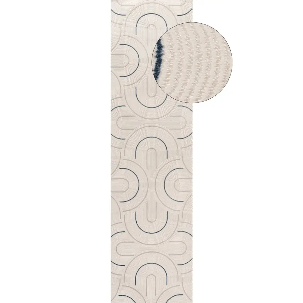 Carmel Cream-Blue Geometric Rug | 6070 - 80X300 cm - Rugs