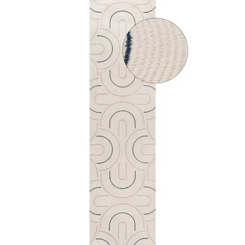 Carmel Cream-Blue Geometric Rug | 6070 - 80X300 cm - Rugs