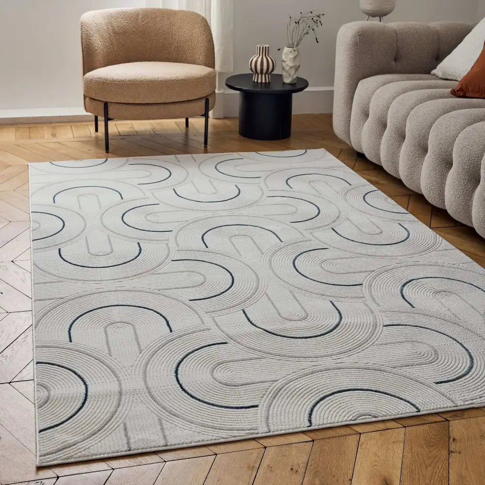 Carmel Cream-Blue Geometric Rug | 6070 - Rugs